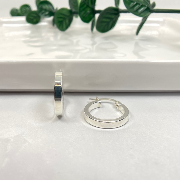 Sterling Silver Polished Square Tube Small Hoops - Picture 3 of 3